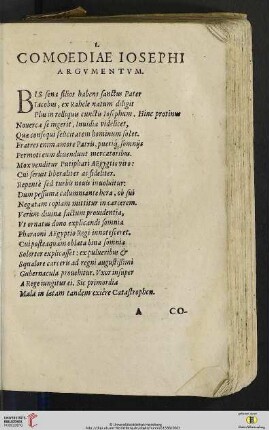 Comoediae Iosephi, Argvmentvm