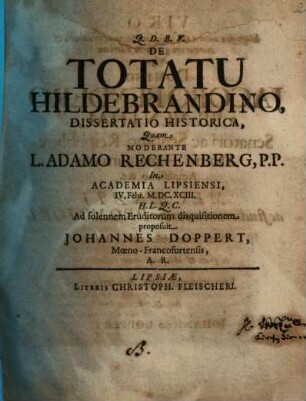 De Totatu Hildebrandino, Dissertatio Historica