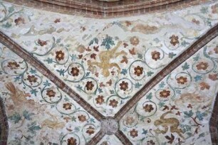 Gewölbebilder mit Drolerien, Ranken- und Laubwerk — Drolerien, Vögel, Ranken- und Laubwerk — Östliche Gewölbekappe