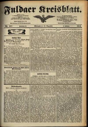 Erste Ausgabe vom Mittwoch, den 15. Dezember 1909.