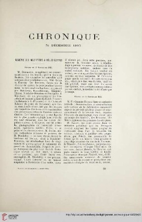 Chronique: 31er Décembre 1885