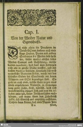 Cap. I. Von der Weiber Natur und Eigenschafft