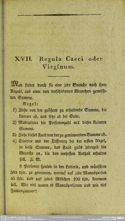 XVII. Regula Caeci oder Virginum