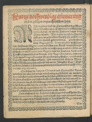 Kurtze nothwendige erinnerung an den gütigen unpartheyischen Leser.