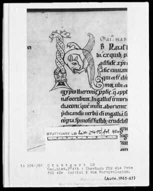 Chorbuch für die Prim — Initiale K, Folio 40verso