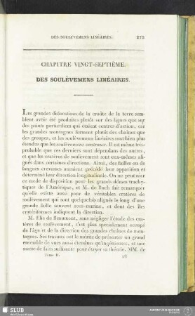 Chapitre vingt-septième. Des soulèvemens linéaires