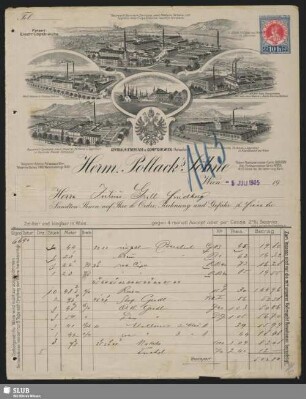 Herm. Pollack's Söhne, Wien, Baumwoll-Spinnerei, Zwirnerei, mech. Weberei, Färberei und Appretur, Bleiche, Geschirr-Strickerei