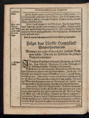 Folget das Fünffte Hauptstück/ Welches handlen soll: Worinnen der rechte Gebrauch des Heiligen Nachtmals bestehe ...