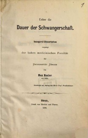 Ueber die Dauer der Schwangerschaft : Inaug.-Diss.