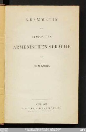 Grammatik der classischen armenischen Sprache
