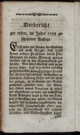 Vorbericht zur ersten, im Jahre 1758 geschehenen Auflage.