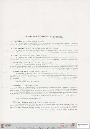 Prunk- und Tafelgefäße in Edelmetall (Nr. 1-46)