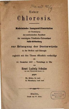 Ueber Chlorosis : Inaug. Diss.