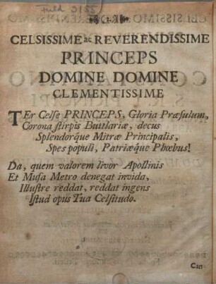 Celsissime ac Reverendissime Princeps Domine Domine Celementissime.
