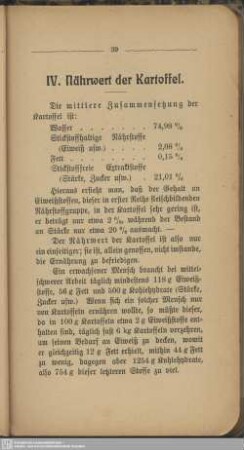 IV. Nährwert der Kartoffel