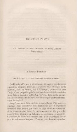 Troisième partie. Conventions internationales et législations étrangères