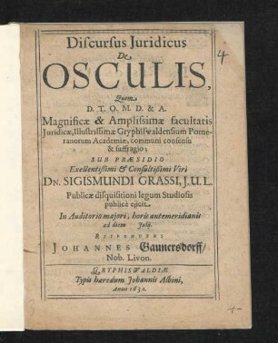 Discursus Iuridicus De Osculis