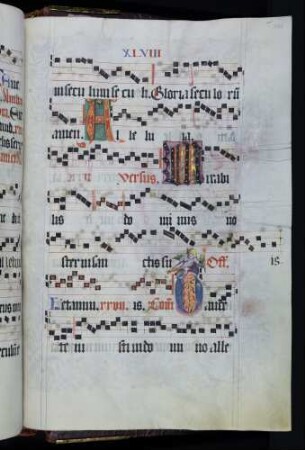 Zierinitiale / Cadelle: A(eleluia); M(irabilis); G(aude) mit Putto