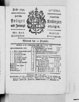 50tes Stück., Ausgabe vom 11. Dezember 1793