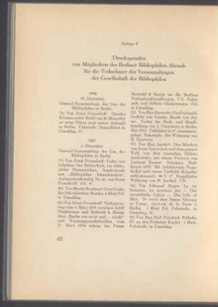 5. Druckspenden von Mitgliedern des Berliner Bibliophilen Abends für die Teilnehmer der Versammlungen der Gesellschaft der Bibliophilen