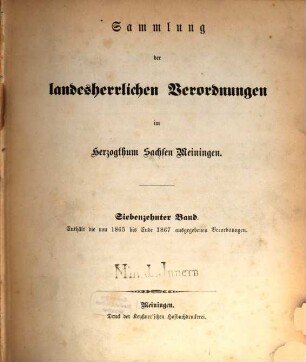 Sammlung der landesherrlichen Verordnungen im Herzogthum Sachsen-Meiningen. 17. 1865/67