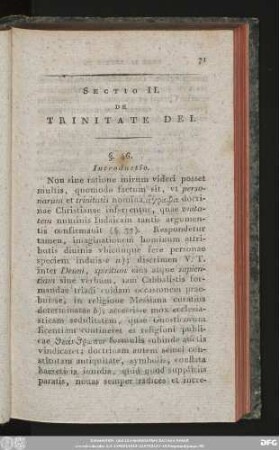 Sectio II. De Trinitate Dei.