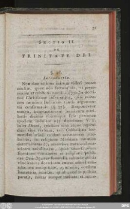 Sectio II. De Trinitate Dei.