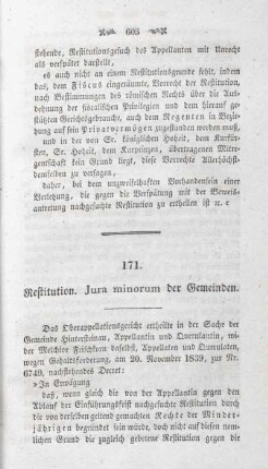 171. Restitution. Jura minorum der Gemeinden.