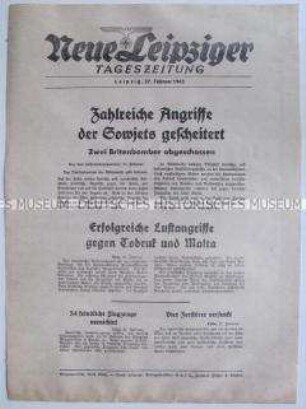 Extrablatt der "Neuen Leipziger Tageszeitung" zu Gegenangriffen der Roten Armee, italienischen Luftangriffen auf Malta und Tobruk und japanischen Kampfeinsätzen