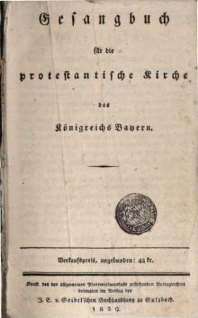 Gesangbuch für die protestantische Kirche des Königreichs Bayern