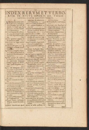 Index Rerum Et Verborum, In Huius Operis III. Tomo Contentorum Locupletissimus.