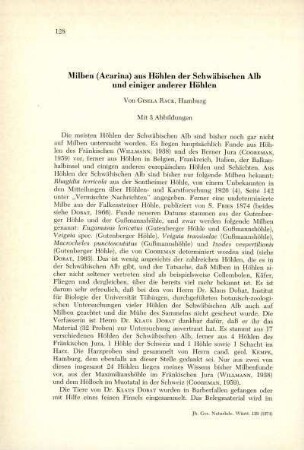Milben (Acarina) aus Höhlen der Schwäbischen Alb und einiger anderer Höhlen