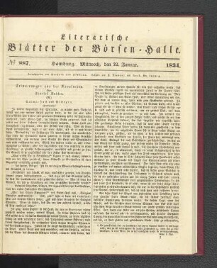 No 887. Hamburg. Mittwoch, den 22. Januar. 1834.: No. 887, Hamburg. Mittwoch, den 22. Januar. 1834.