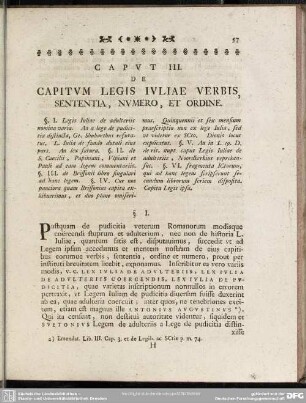 Caput III. De Capitum Legis Iuliae Verbis, Sententia, Numero, Et Ordine