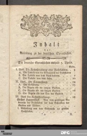 Inhalt der Anleitung zu der deutschen Sprachlehre