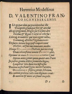 Herennius Modestinus D. Valentino Franco Schnebergensi.