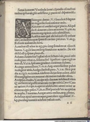 Servii Honorati vocabula brevi compendio cum auctoritatibus ipsius Vergilii : mit Gedicht des Autors an einen fingierten Petrus Guarinus