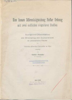 Eine lineare Differentialgleichung fünfter Ordnung mit zwei endlichen singulären Stellen