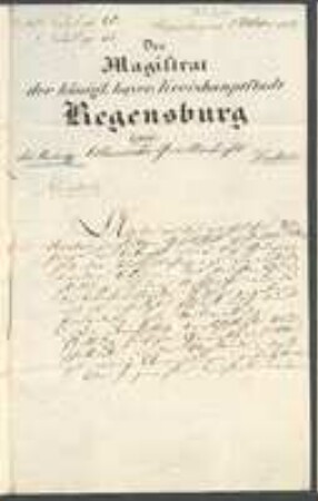 Brief von Regensburg an Regensburgische Botanische Gesellschaft