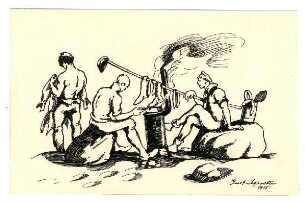 Postkarten mit humoristischen Zeichnungen aus dem Alpenkrieg, jeweils mit Zensurvermerk 06.12.1915: (Große Wäsche)