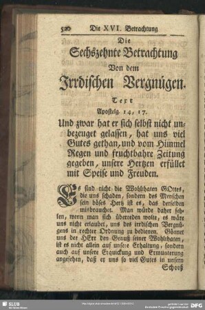 Die Sechszehnte Betrachtung von Dem Irrdischen Vergnügen