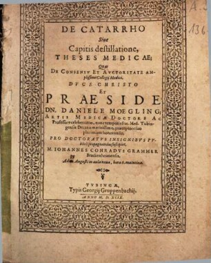 De Catarrho Sive Capitis destillatione, Theses Medicae