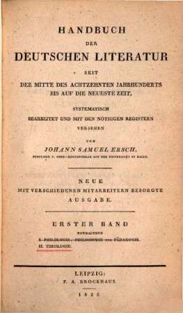 Handbuch der deutschen Literatur seit der Mitte des 18. Jahrhunderts bis auf die neueste Zeit. 1,2, [Literatur der] Theologie