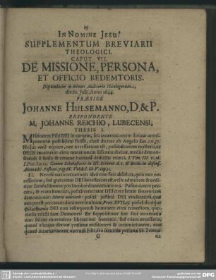 Caput VII. De Missione, Persona, Et Officio Redemtoris