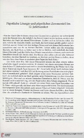Päpstliche Liturgie und päpstliches Zeremoniell im 12. Jahrhundert