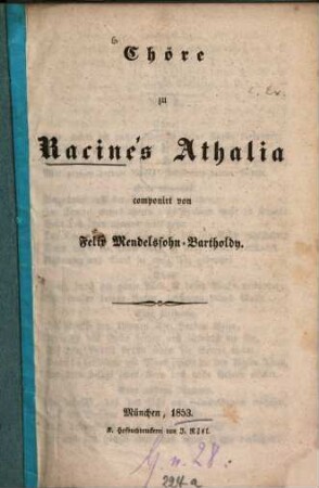 Chöre zu Racine's Athalia