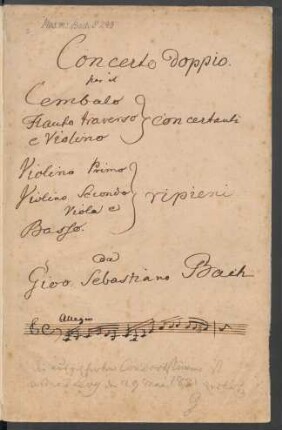 Konzerte. Auszüge; fl, vl, cemb; strings; a-Moll; BWV 1044