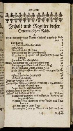 Inhalt und Register dieser Orientalischen Räise.