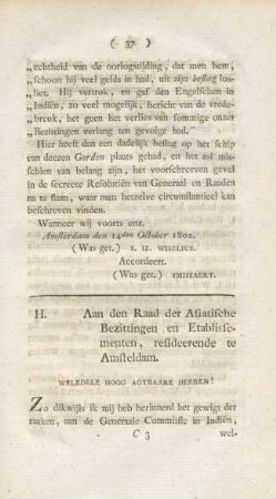 H. Aan den Raad der Asiatische Bezittingen en Etablissementen, resideerende te Amsterdam