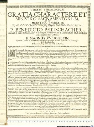 Theses Theologicae De Gratia, Charactere, Et Ministro Sacramentorum